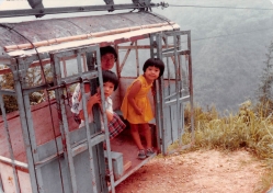 5/11/79: Me, my mom, and my cousin, on the scariest, sketchiest gondola ever